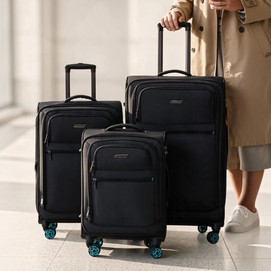 Soft Shell Black 1680D Polyester Suitcase 8 Wheel TSA Luggage Set - Image 1