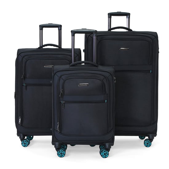 Soft Shell Black 1680D Polyester Suitcase 8 Wheel TSA Luggage Set - Image 2