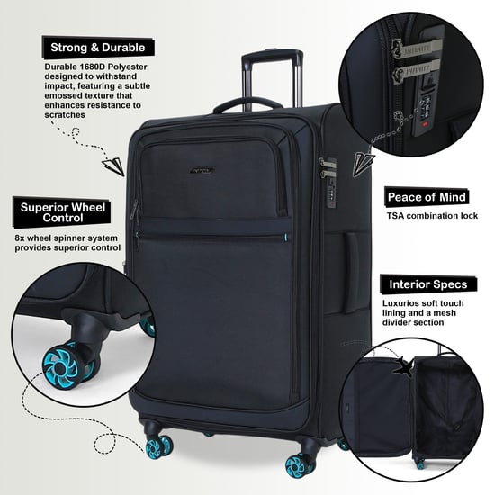 Soft Shell Black 1680D Polyester Suitcase 8 Wheel TSA Luggage Set - Image 4