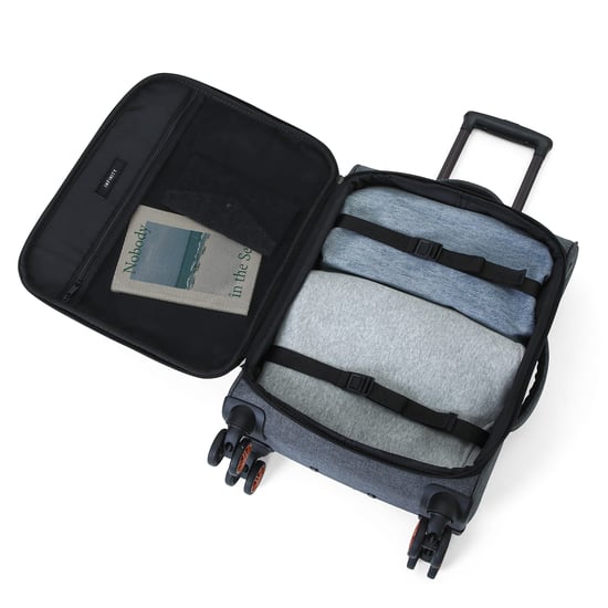Soft Shell Black Linen Suitcase 8 Wheel Lightweight Luggage Set - Image 6