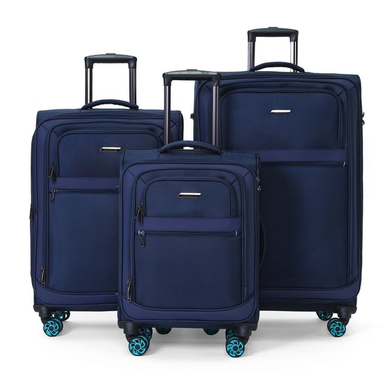 Soft Shell Blue 1680D Polyester Suitcase 8 Wheel TSA Luggage Set - Image 1