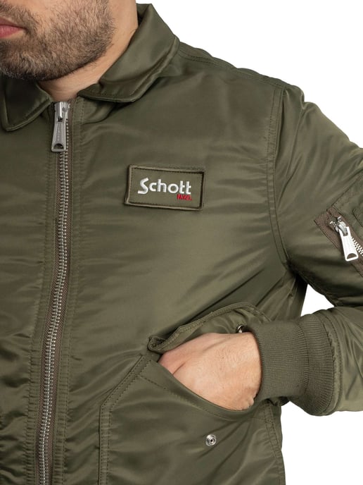 Schott Afneembare Badge-Bomberjack, Groen - Image 6