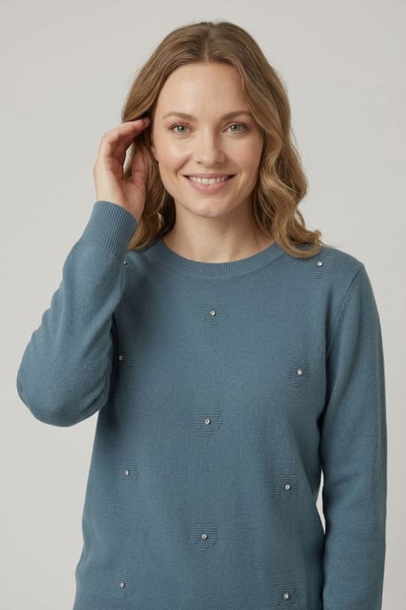 Multi Blue Floral Gemstone Embellished Jumper - Image 2