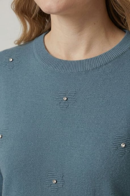 Multi Blue Floral Gemstone Embellished Jumper - Image 4