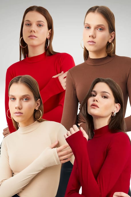 Women's 4-Pack Cut-Out Half Turtleneck Bodysuits - Image 1
