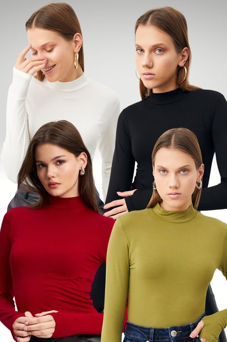 Women's 4-Pack Cut-Out Half Turtleneck Bodysuits - Image 1