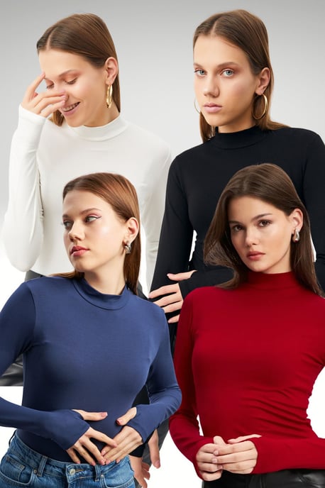 Women's 4-Pack Cut-Out Half Turtleneck Bodysuits - Image 1