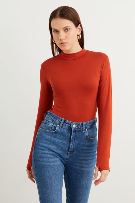 Women's Slim Fit Half Turtleneck Bodysuit - Image 2