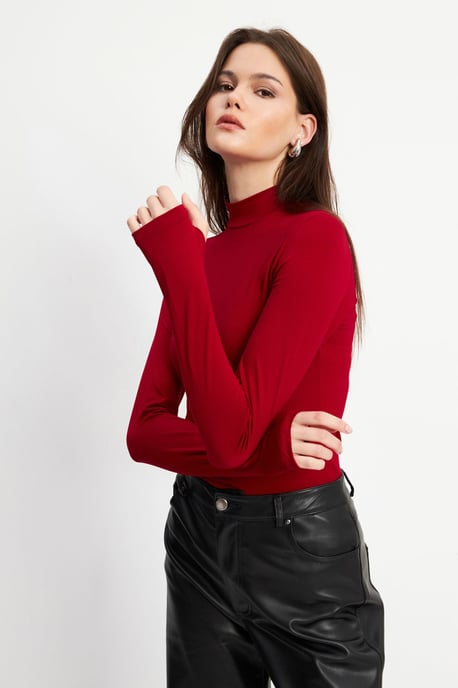 Women's Slim Fit Half Turtleneck Bodysuit - Image 2