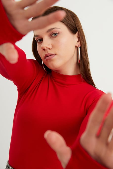 Women's Slim Fit Half Turtleneck Bodysuit - Image 1