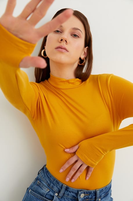 Women's Slim Fit Half Turtleneck Bodysuit - Image 1