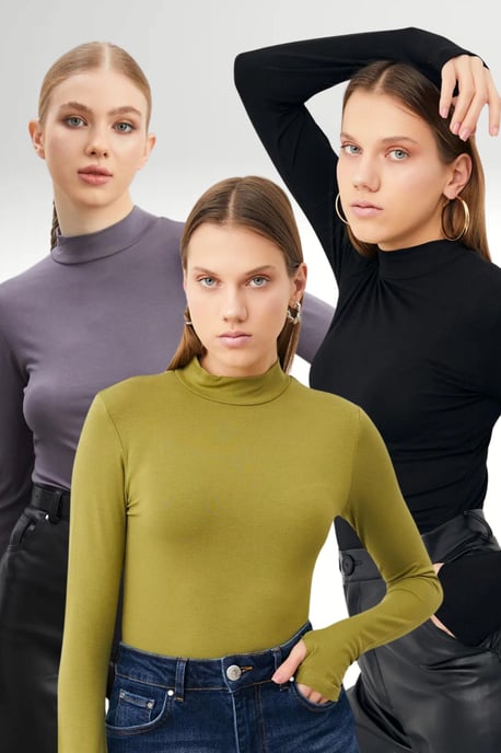 Bipantolon 3-pack damesbodysuits met slim fit en halve col - Image 1