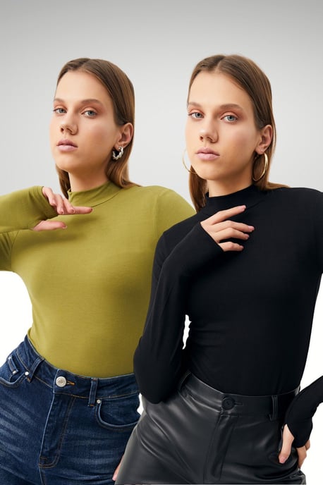 Women's 2-Pack Cut-Out Half Turtleneck Bodysuits - Image 1