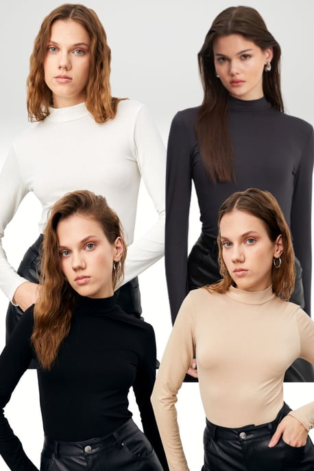 Women's 4-Pack Slim Fit Turtleneck Bodysuits - Image 1