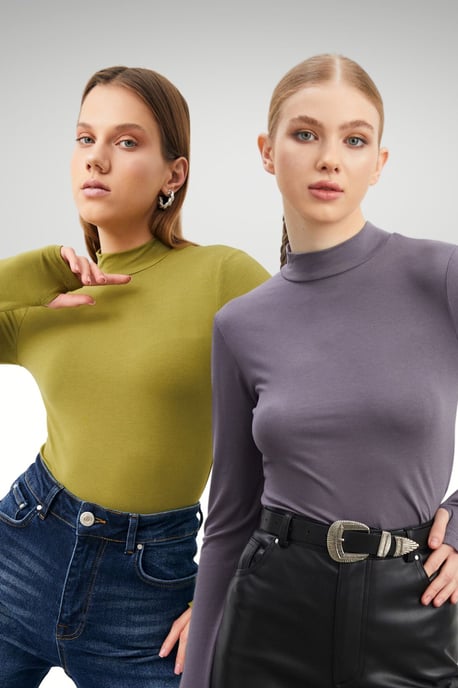 Women's 2-Pack Cut-Out Half Turtleneck Bodysuits - Image 1