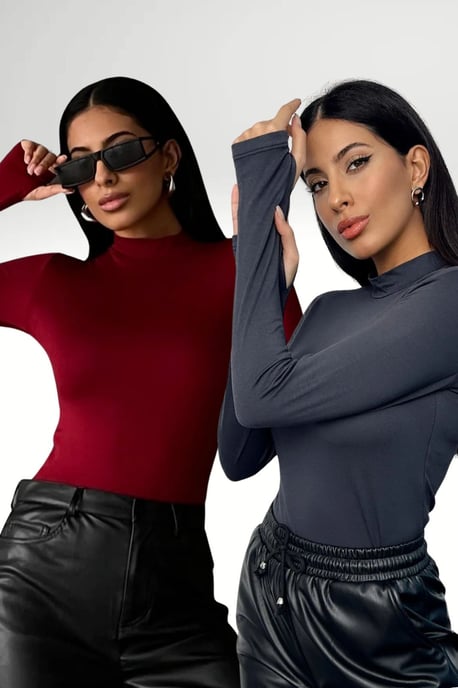 Women's 2-Pack Cut-Out Half Turtleneck Bodysuits - Image 1