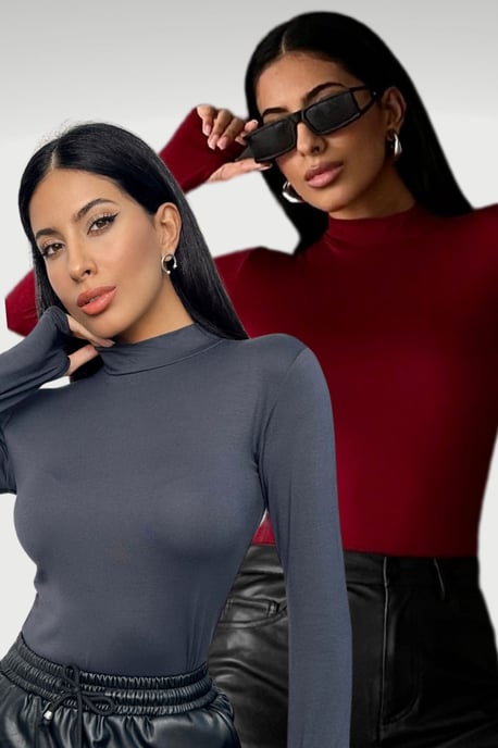 Bipantolon Dames 2-pack bodys met cut-out en halve col - Image 1