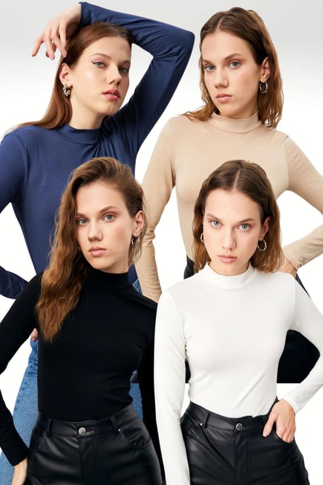 Women's 4-Pack Slim Fit Turtleneck Bodysuits - Image 1