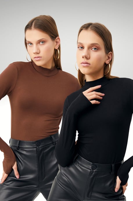 Women's 2-Pack Cut-Out Half Turtleneck Bodysuits - Image 1