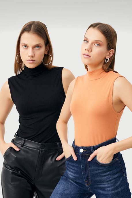 Bipantolon Dames 2-pack mouwloze body's met halve col - Image 1
