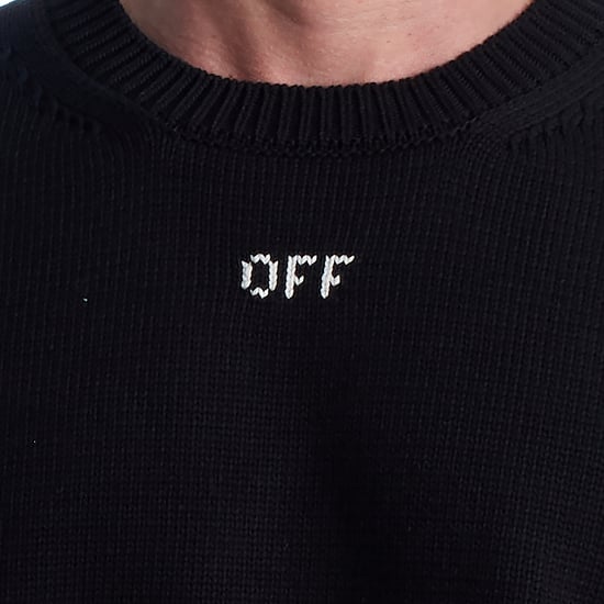 Herr Off White Broderad Regular Fit Crew Neck Tröja i Svart/Gräddvit - Image 2