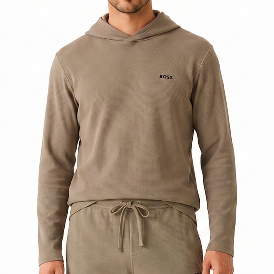 Heren Boss Bw Wafel Hoodie, Textuurontwerp in Open Bruin 245 - Image 2