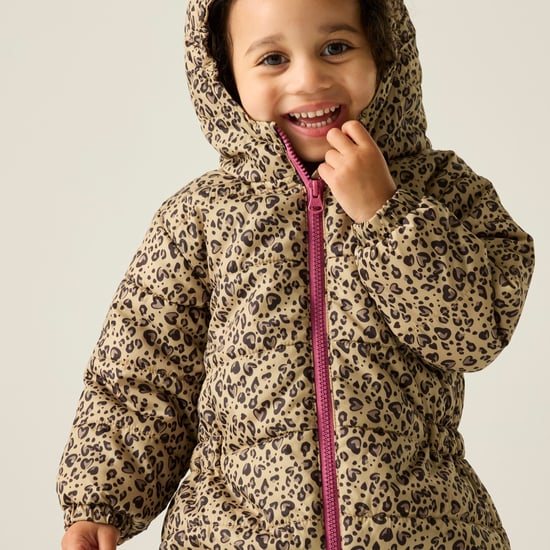 Regatta Childrens/Kids Penrose Heart Leopard Print Quilted Puddle Suit (Beige/Dark Brown/Violet) - Image 6