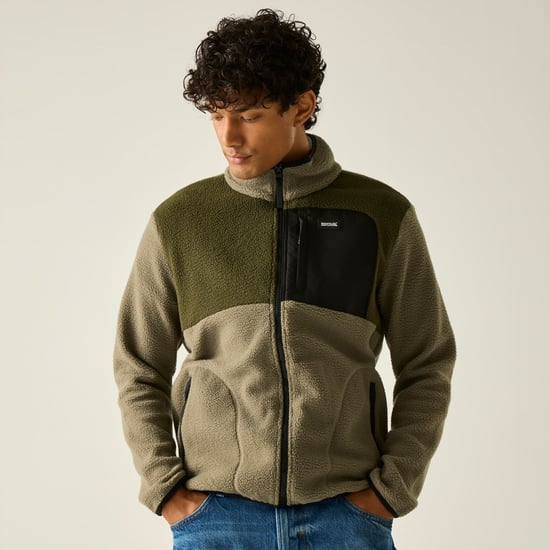 Regatta Mens Frankie Colour Block Borg Fleece Jacket (Smokey Olive/Dark Khaki) - Image 1