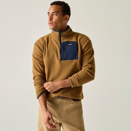 Regatta Mens Frankie Half Zip Fleece Top (Rich Tan/Navy) - Image 4