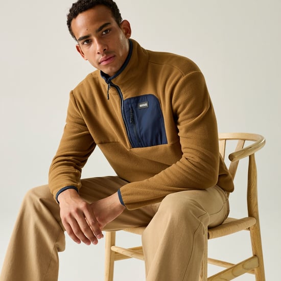 Regatta Mens Frankie Half Zip Fleece Top (Rich Tan/Navy) - Image 6