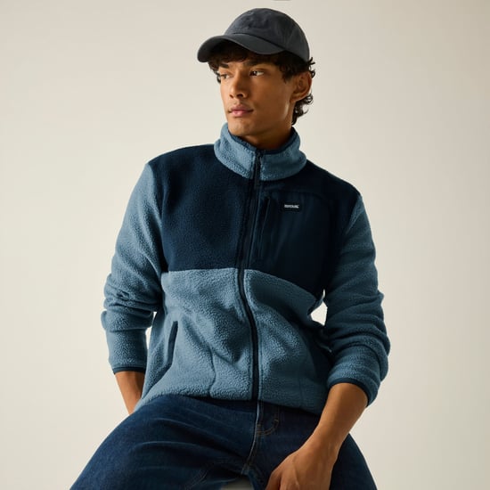 Regatta Mens Frankie Colour Block Borg Fleece Jacket (Grey Mirage/Navy) - Image 1