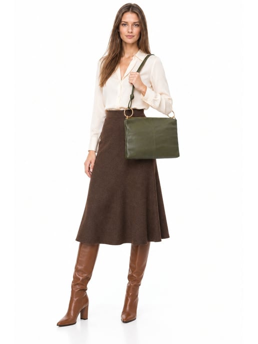 Luisa Vannini Khaki Rundleer Tas - Image 6