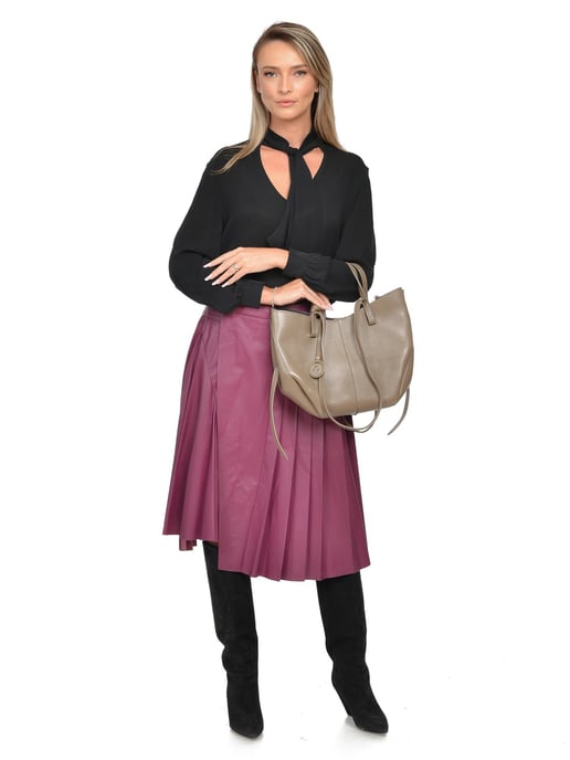 Luisa Vannini Beige Rundleer Tas - Image 5