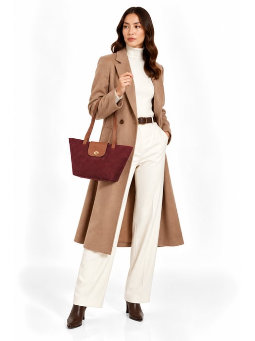 Roberta M Burgundy Suede Cowhide Leather Bag - Image 6