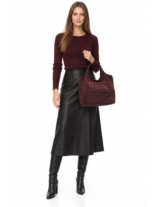 Anna Luchini Burgundy Cowhide Leather Bag - Image 6