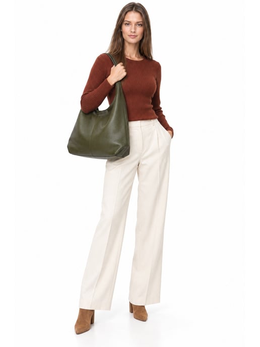 Anna Luchini Khaki Cowhide Leather Bag - Image 6