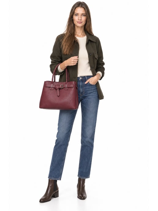 Anna Luchini Wine-Coloured Cowhide Leather Bag - Image 6