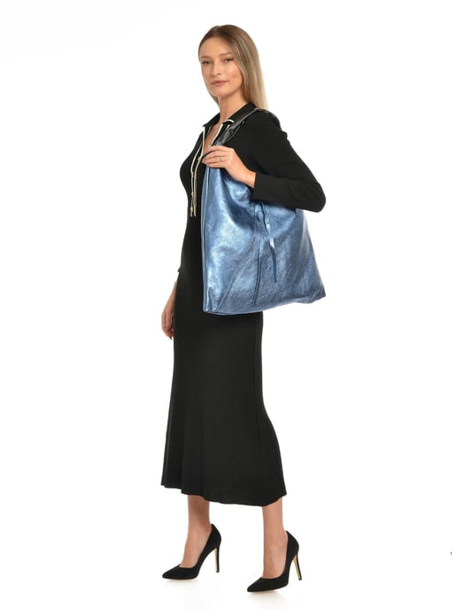 Isabella Rhea Blue Cowhide Leather Bag - Image 5