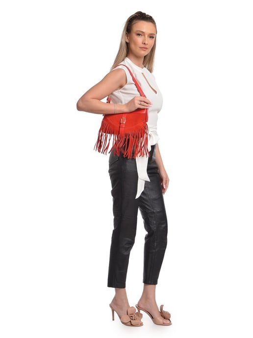 Anna Luchini Red Cowhide Leather Bag - Image 5