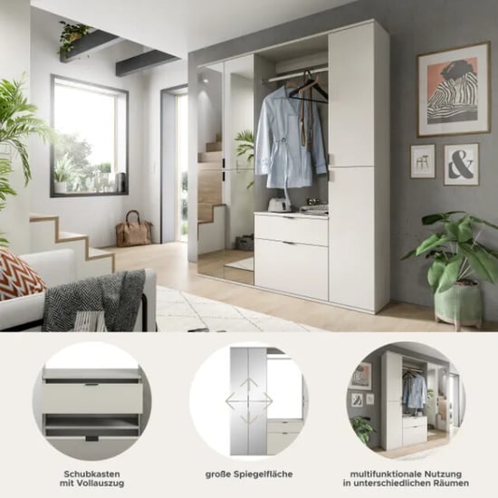 Furnilux Garderobecombinatie kasjmier moderne opbergkast met spiegel en ladekast - - Image 3