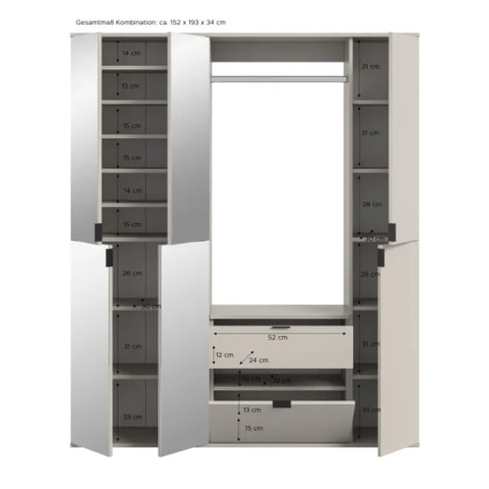 Furnilux Garderobecombinatie kasjmier moderne opbergkast met spiegel en ladekast - - Image 4