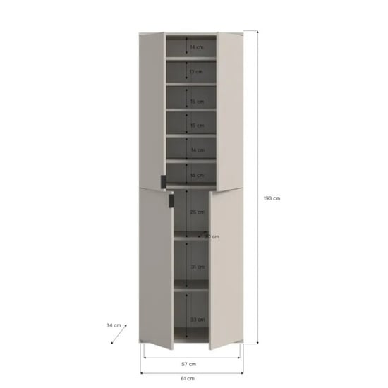 Furnilux Hoge kast in kasjmier moderne opbergoplossing voor elke ruimte 61x193x34 cm - Image 4