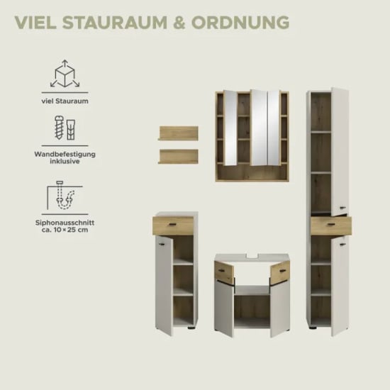 Furnilux Stijlvolle 5-delige badcombinatie in kasjmier ruime opbergkast en ladekast - Image 2