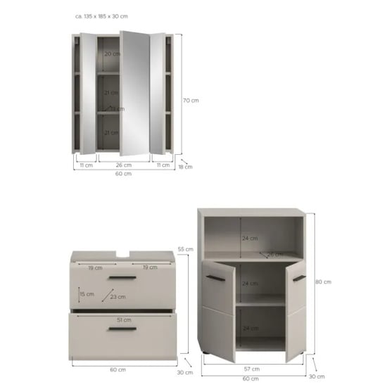 Furnilux Moderne badcombinatie in kasjmier ruime opbergkast met spiegels 135x185 cm - Image 6
