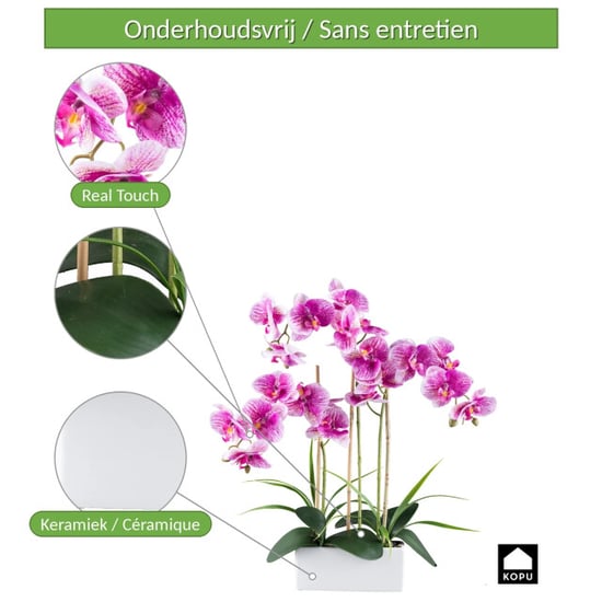 Kopu ® kunstorchidee 58 cm - 3 takken witte bak phalaenopsis - Image 2