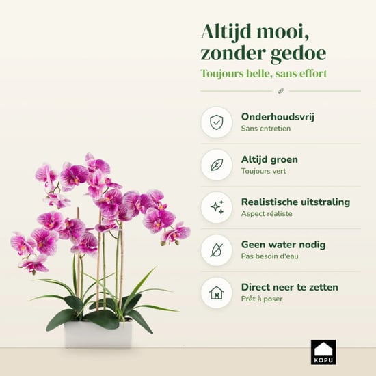 Kopu ® kunstorchidee 58 cm - 3 takken witte bak phalaenopsis - Image 5