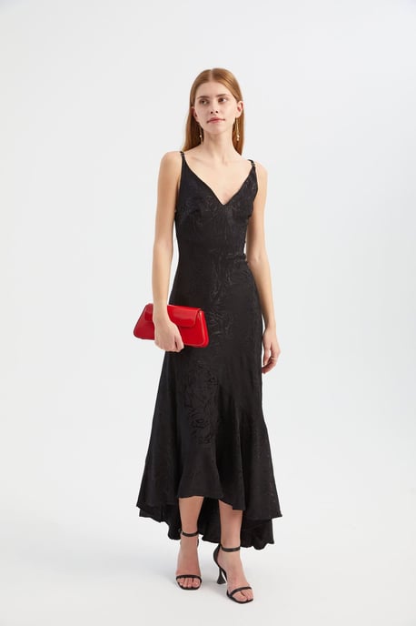 Floral V Neck Asymmetrical Maxi Slip Dress - Image 1