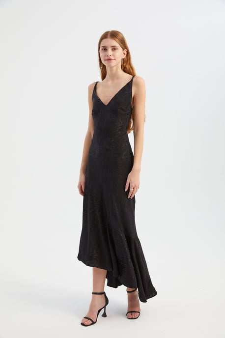 Floral V Neck Asymmetrical Maxi Slip Dress - Image 2
