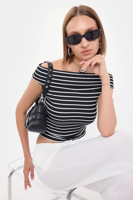 Striped Off-Shoulder Top - Image 1