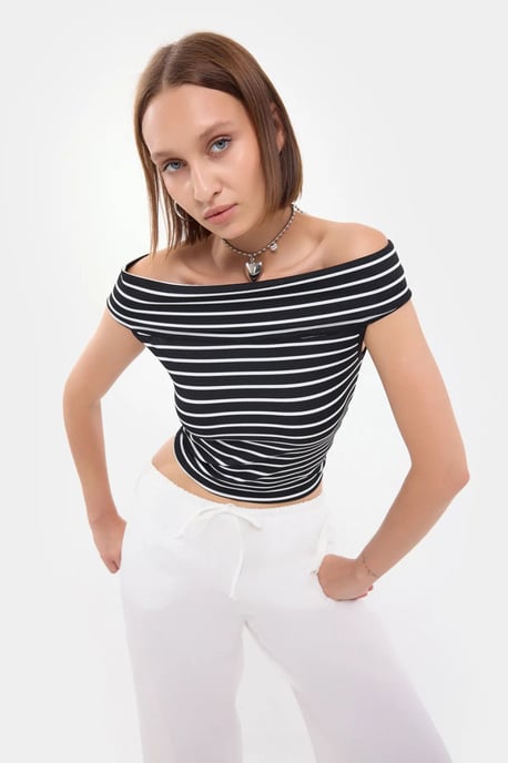 Striped Off-Shoulder Top - Image 3